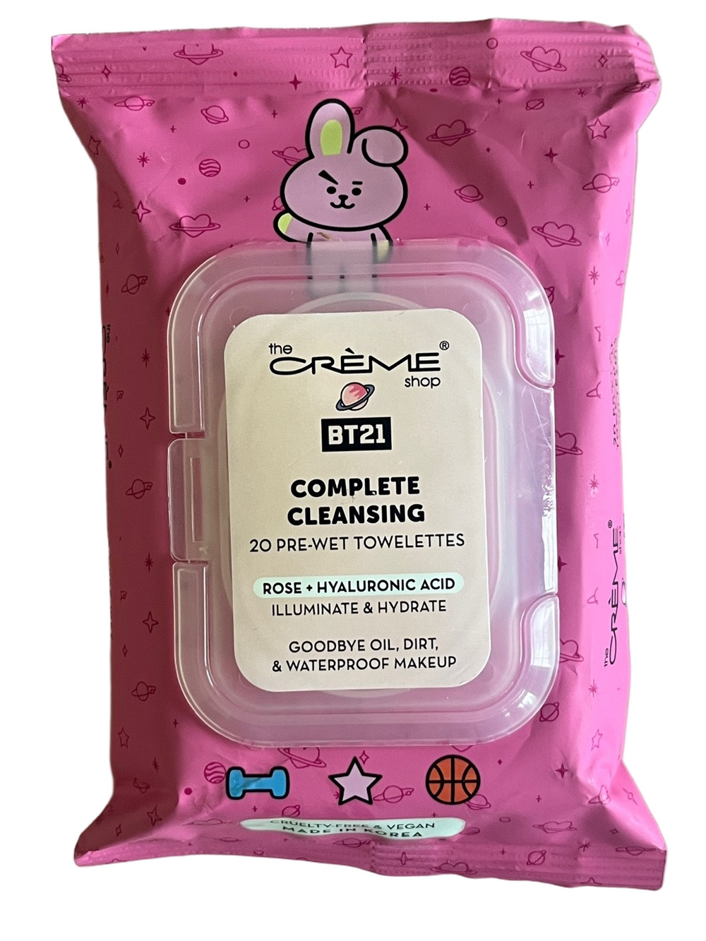 The Creme Shop BT21 Cleansing Pre-Wet Towelettes -Rose +Hyaluronic Acid